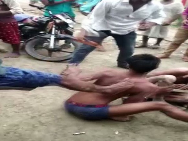 Suspected thieves beaten up by angry locals in UP's Jaunpur on Sunday. Photo/ANI