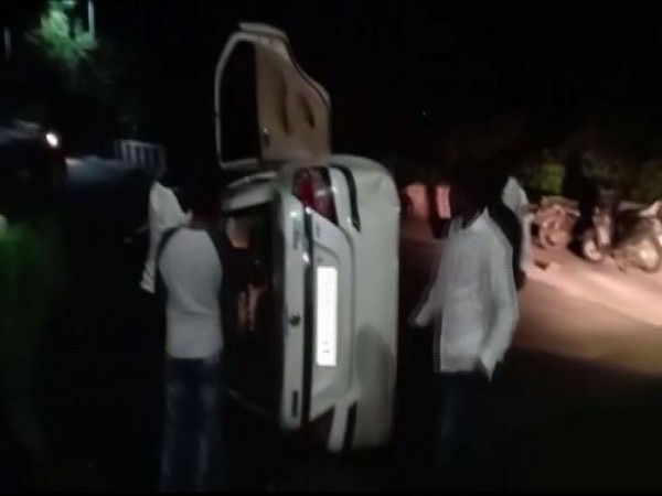 The car got trapped in land slide at Ghat road of Simhachalam temple in Visakhapatnam.