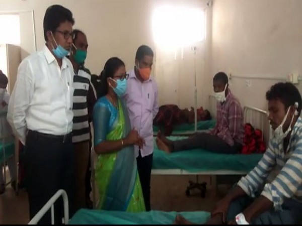 Paderu MLA K. Bhagya Laxmi visits hospital to check on persons affected by food poisoning. (Photo/ANI) 
