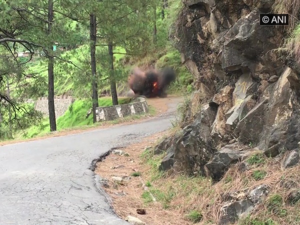 A controlled blast at the site in Poonch, Jammu and Kashmir. on Tuesday.