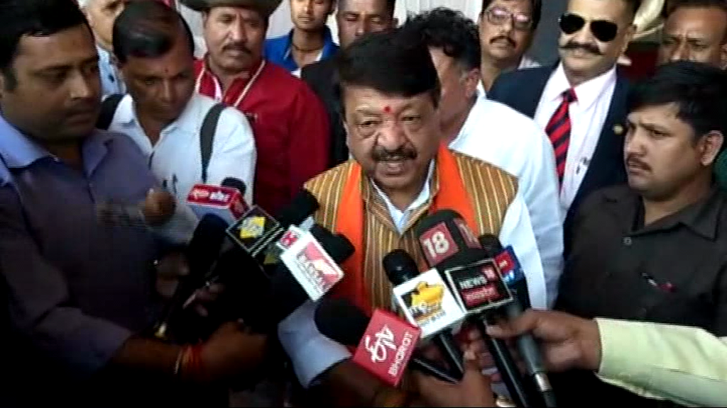 BJP leader Kailash Vijayvargiya speaking to the media in Indore on Sunday