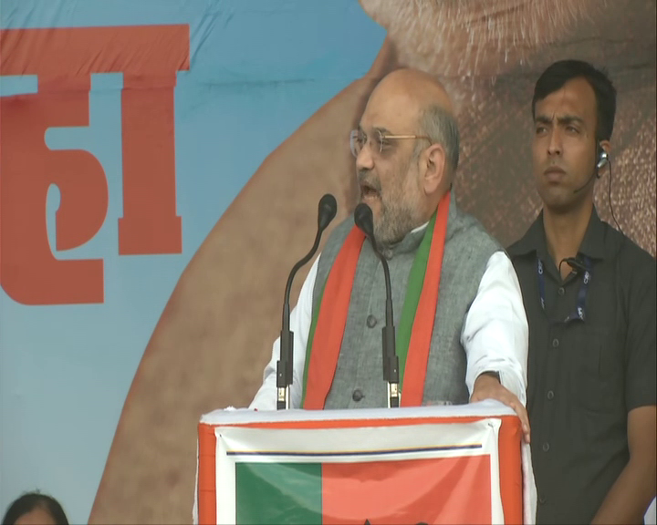 BJP president Amit Shah addressing an election rally in Nagpur on Tuesday. Photo/ANI