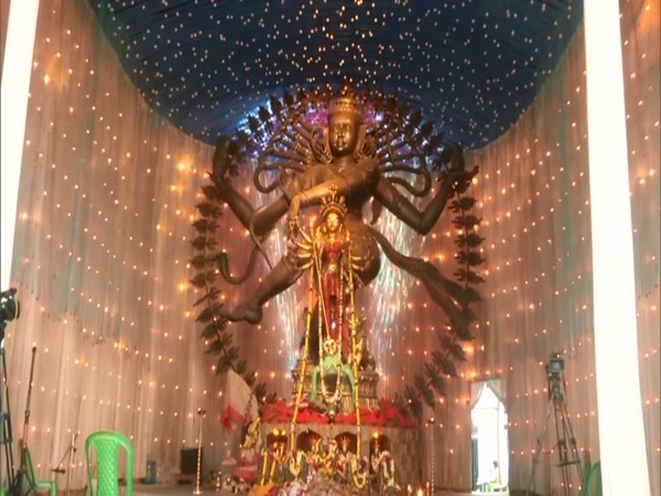 Idol of goddess Durga at the Chetla Agrani Puja Pandal in Kolkata. (Photo/ANI)
