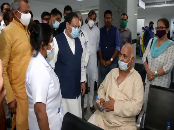 BJP president JP Nadda interacting with senior citizens who were at the hospital and had received the first doses of the COVID-19 vaccine.  (Photo/ANI)