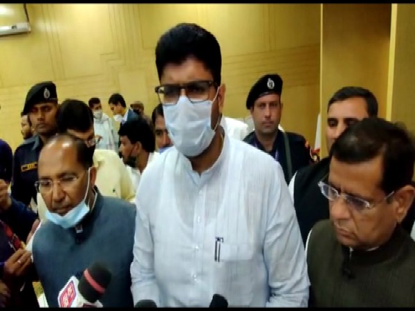 Haryana Deputy Chief Minister Dushyant Chautala speaking to media in Faridabad. (Photo/ANI)