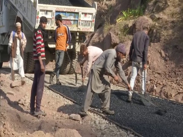 Blacktopping underway in Jammu and Kashmir's Rajouri district. (Photo/ANI)
