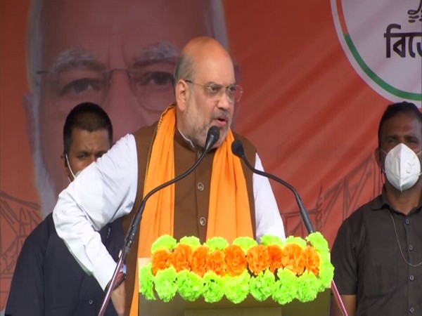 Union Home Minister Amit Shah speaking at West Bengal's Basirhat Dakshin assembly constituency. (Photo/ANI)
