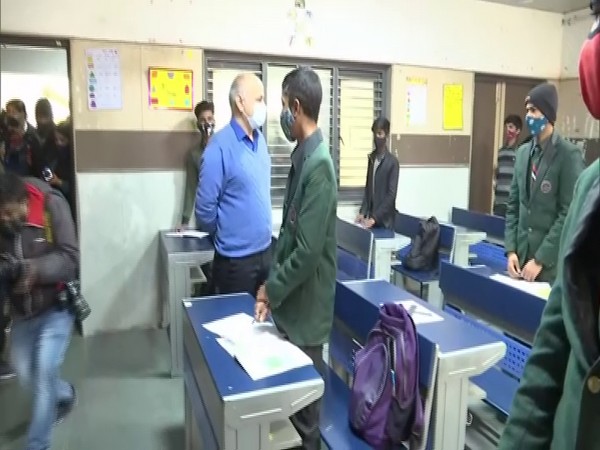 Visuals from  Deputy CM Manish Sisodia's visit to Kautilya Govt Sarvodaya Bal Vidyalaya (Photo/ANI)