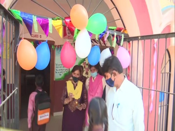 The Rawat Pathshala in Gorakhpur decorated with balloons and streamers. (Photo/ANI)