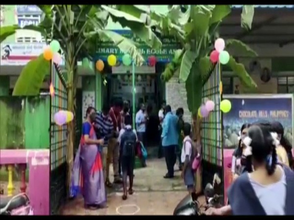 A school in Puducherry welcome students with balloons. (Photo/ANI)