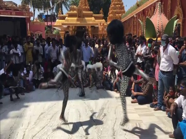 Artists performing the Tiger Dance at the Gokarnanatheshwara temple. (Photo/ANI)