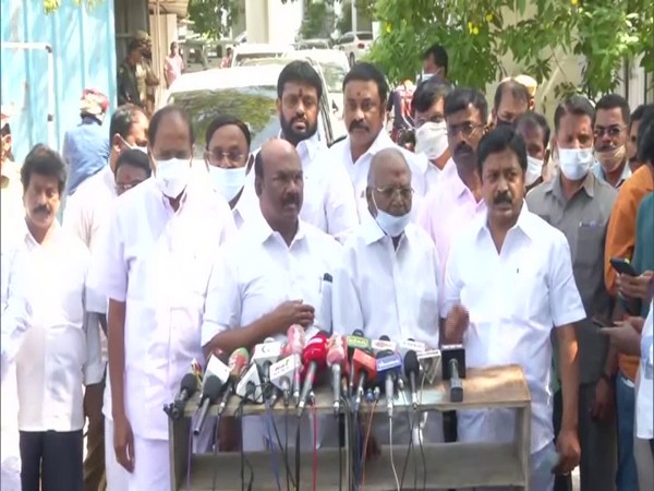 AIADMK leaders speaking to media in Chennai on Saturday. (Photp/ANI)