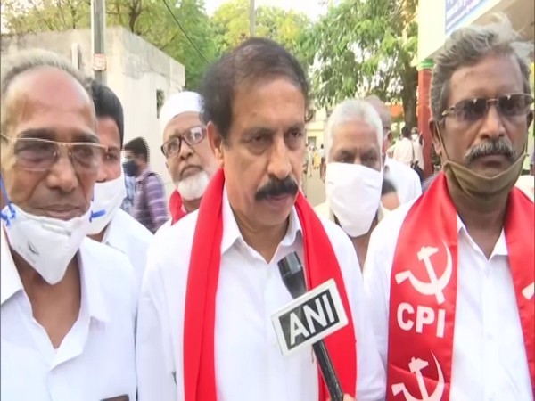 Communist Party of India state secretary K Ramakrishna speaks with ANI on Tuesday. (Photo/ANI)