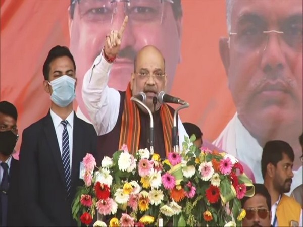 Union Home Minister Amit Shah on Saturday addressing rally at Paschim Medinipur in West Bengal. (Photo/ ANI)