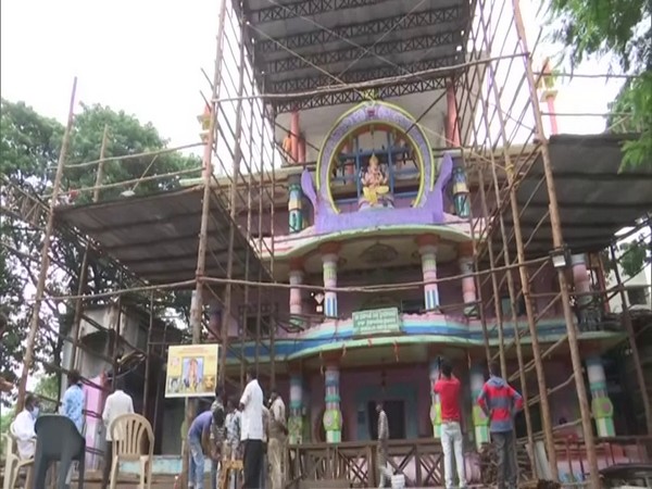 Preparations underway for Ganesh Chaturthi at the Khairtabad Bada Ganesh in Hyderabad. (Photo/ANI)