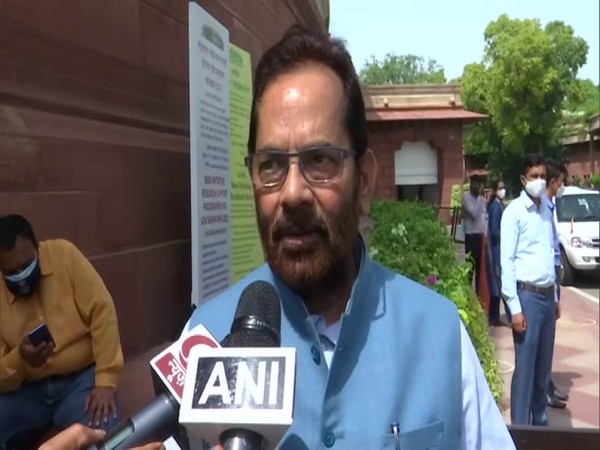 Union Minister Mukhtar Abbas Naqvi speaking to ANI in New Delhi.