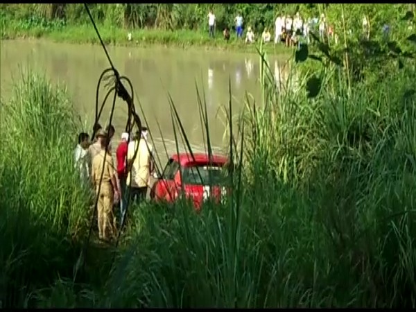 The red Maruti Suzuki Swift was rescued today morning. (Photo/ANI)