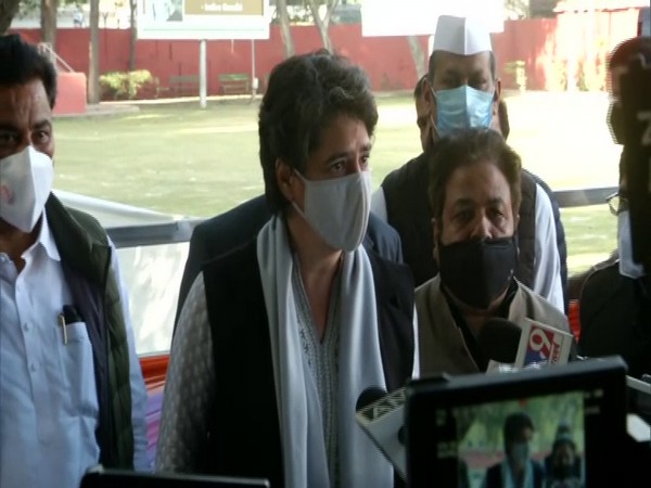 Congress leader Priyanka Gandhi Vadra speaking to media on Monday. (Photo/ANI)