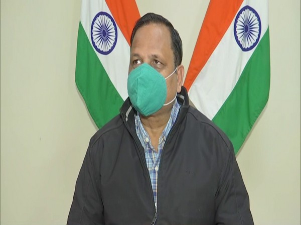 Delhi Health Minister Satyendar Jain talking to media on Thursday. (Photo/ANI)
