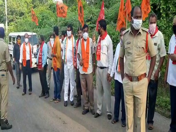 Coal workers in Telangana raised slogans against auction of coal blocks to private parties. (Photo/ANI)