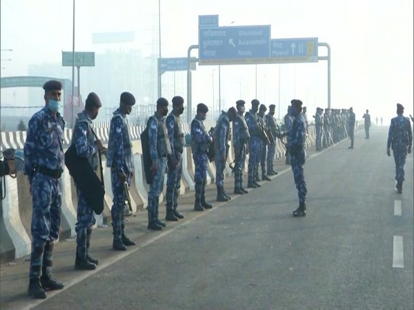 Security forces have been deployed along the Delhi-UP border Ghazipur on Friday amid farmers' protest. (Photo/ANI)