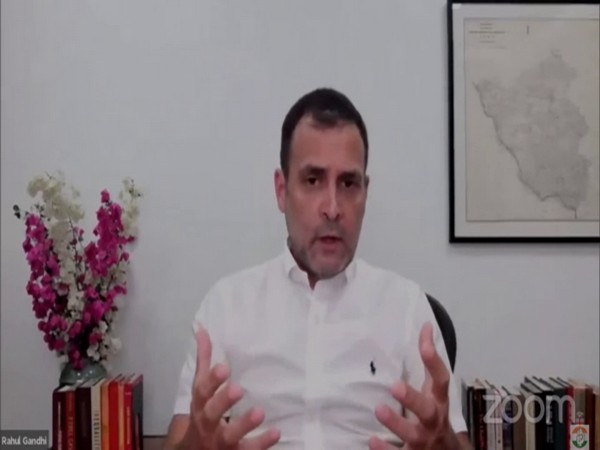 Congress leader Rahul Gandhi speaking during an online conference. 
