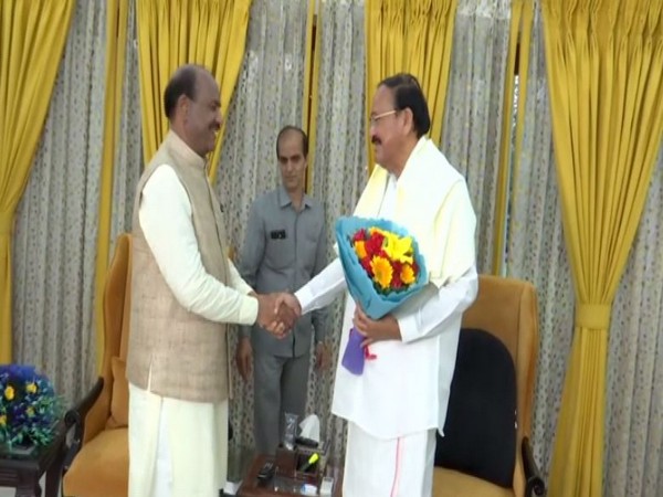 LS Speaker Om Birla with Vice-President V Naidu in New Delhi on Wednesday. Photo/ANI