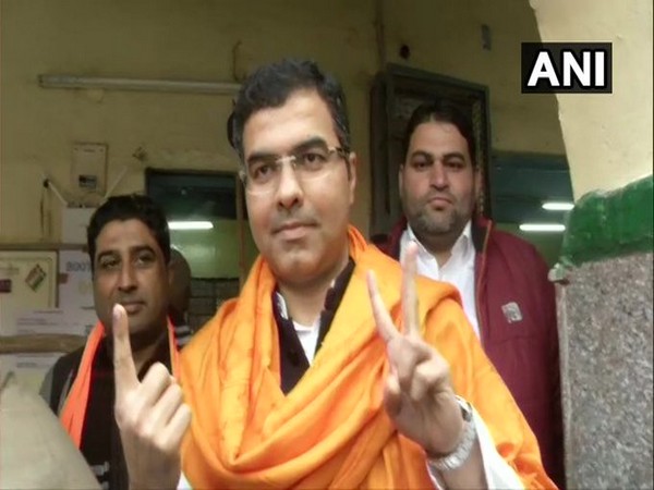 BJP MP Parvesh Verma after casting vote in Matiala assembly constituency.