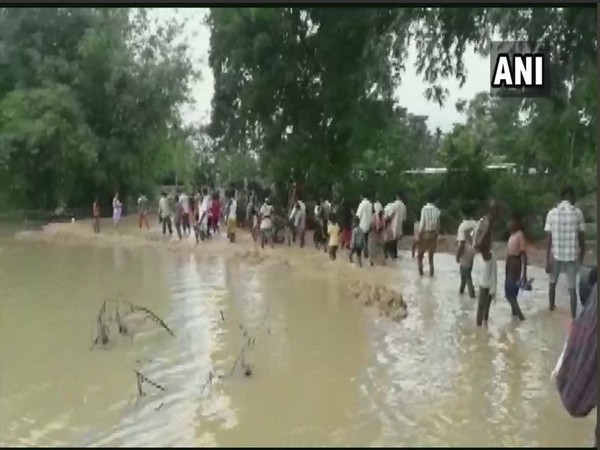 Flood-affected area in Golaghat district. Photo/ANI
