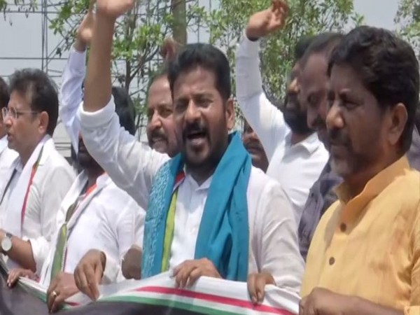 Telangana Congress leaders staged a protest in Hyderabad. (Photo/ANI)
