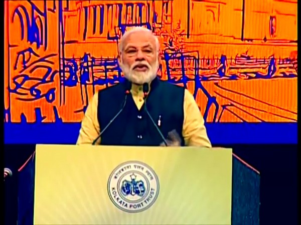 Prime Minister Narendra Modi speaking at an event of Kolkata Port Trust on Sunday.
