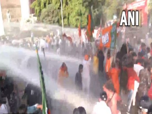 Visuals from BJP protest rally in Kolkata. (ANI/photo)