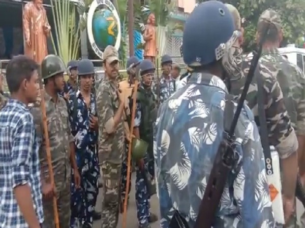 Police deployment after 60 bombs were seized in Bhatpara, West Bengal on Monday. (Photo/ANI)