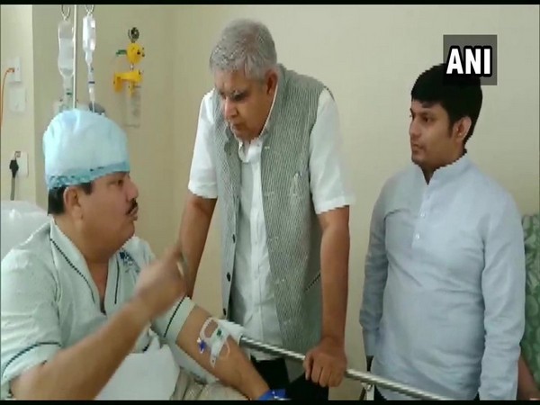 West Bengal Governor Jagdeep Dhankhar paying visit to BJP MP Arjun Singh at Apollo Hospital in Kolkata on Monday. Photo/ANI