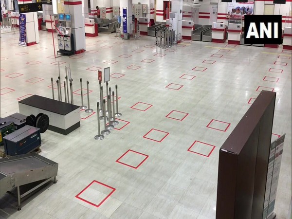 Social distancing marks displayed from Bagdogra Airport, West Bengal.