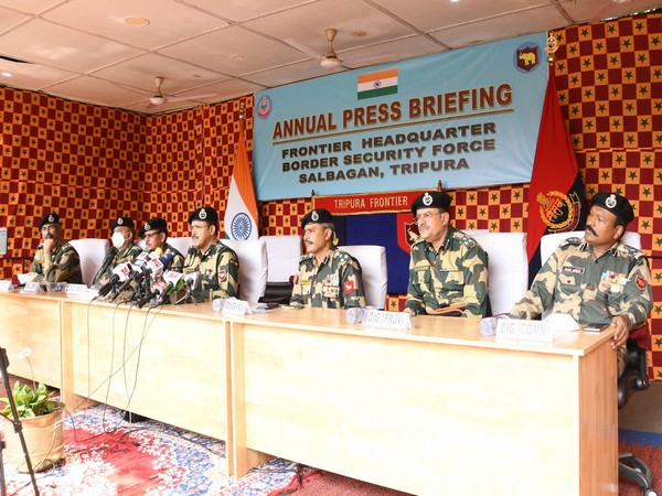 A visual from the press conference of BSF Tripura Frontier IG Sushanta Kumar Nath 