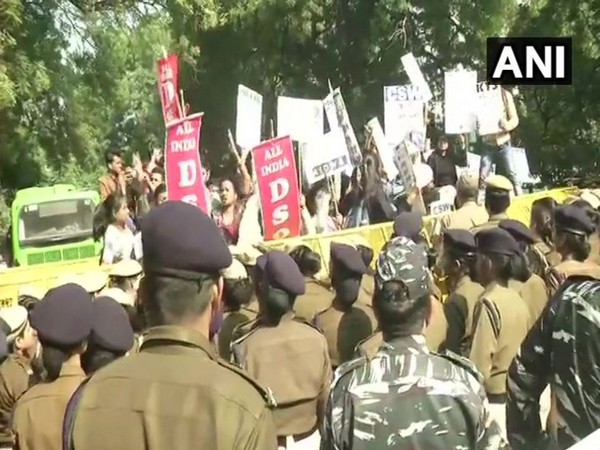 AIDWA and AIDSO members during their protest in New Delhi on Monday. Photo/ANI