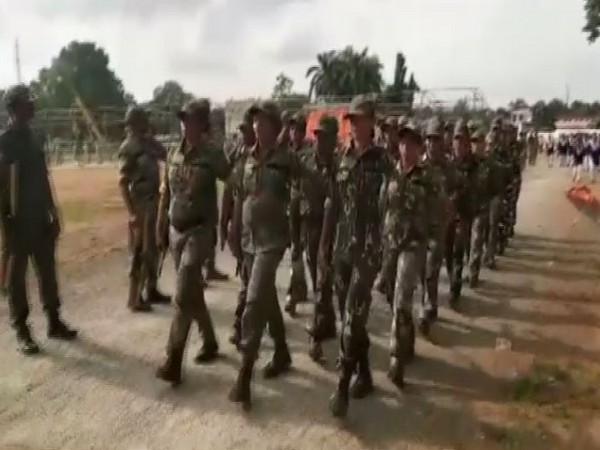Women officers rehearsing for the Independence Day parade in Dantewada. Photo/ANI