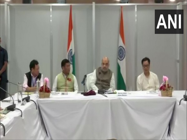 Union Home Minister Amit Shah holds meeting with state party core group in Arunachal Pradesh's Namsai. (Photo/ANI)