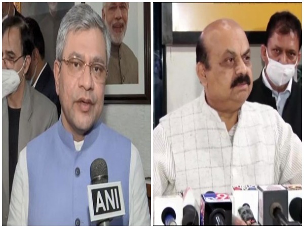 Karnataka CM Basavaraj Bommai meets Union Railway Minister Ashwini Vaishnaw in Delhi (Photo/ANI)