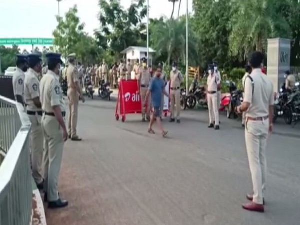 Police personnel outside the Vijayawada airport. (Photo/ANI)
