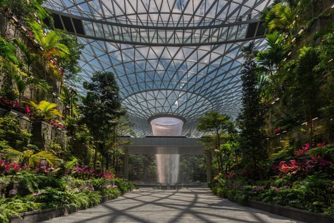 The world's largest indoor waterfall at Jewel Changi Airport