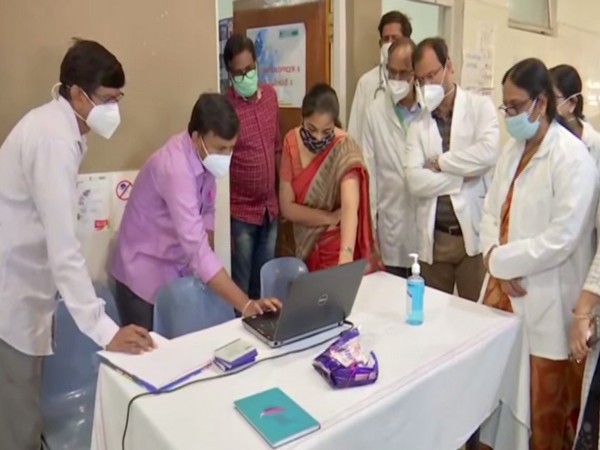 Regional Program officer, Dr Sunitha inspects the vaccination drive (in red saree) (Photo/ANI)
