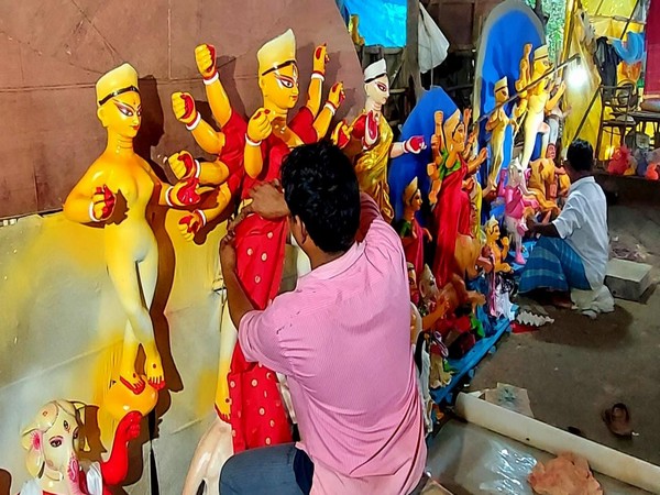 Goddess Durga idols being prepared for Durga Puja