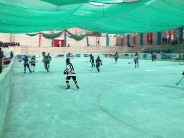 Girls playing ice hockey in Ladakh. (Photo/ANI)