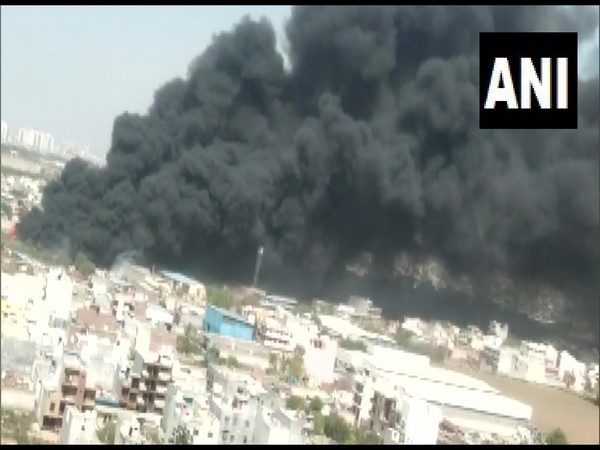 Visual of fire near a slum in Basai village of Gurugram (Photo/ANI)