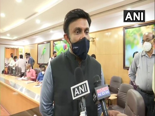 Karnataka Health Minister K Sudhakar speaking to reporters. (Photo/ANI)