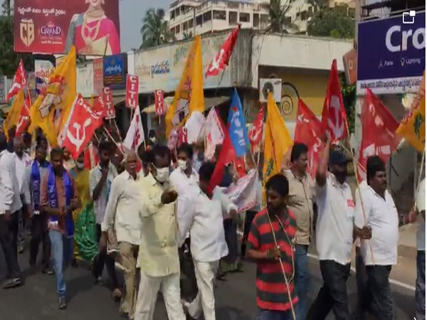 Bharat Bandh is underway peacefully in Andhra Pradesh's Krishna on Friday. [Photo/ANI]