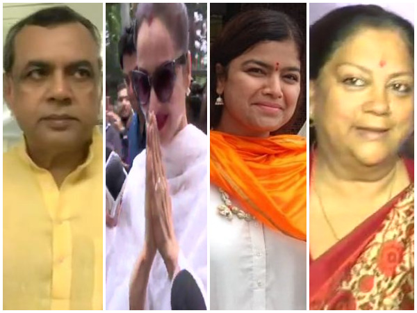 Actor-turned politician Paresh Rawal, actor Rekha, BJP leader Poonam Mahajan and former Rajasthan CM Vasundhara Raje at polling stations.