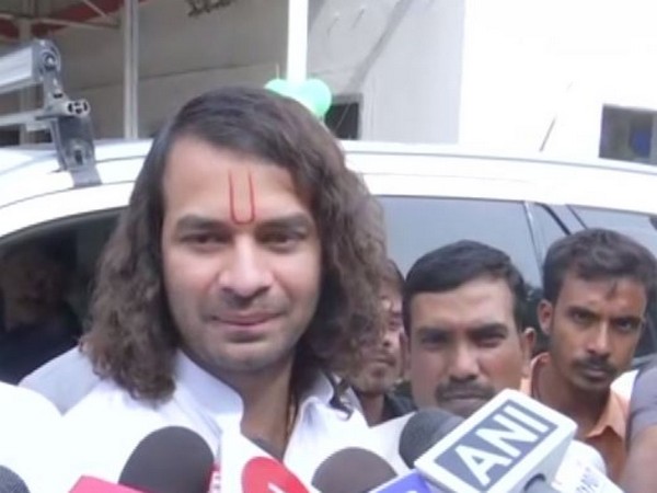 RJD leader Tej Pratap Yadav talking to media persons in Patna on Saturday 